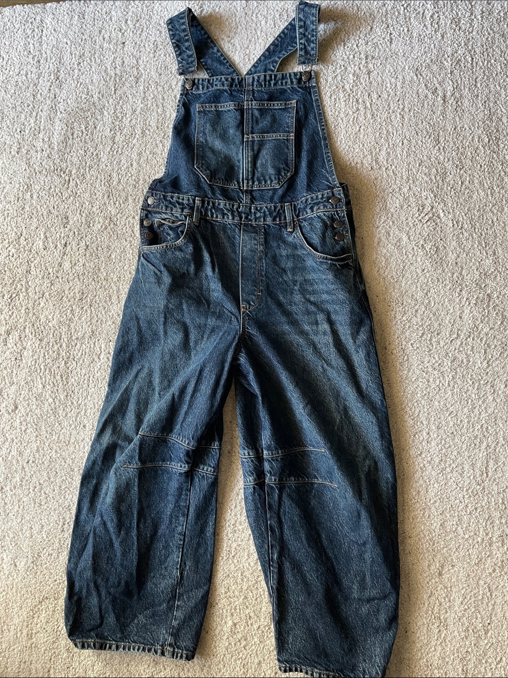 Free People Good Luck Barrel Denim Overalls Dark Wash Deep End - Picture 4 of 9